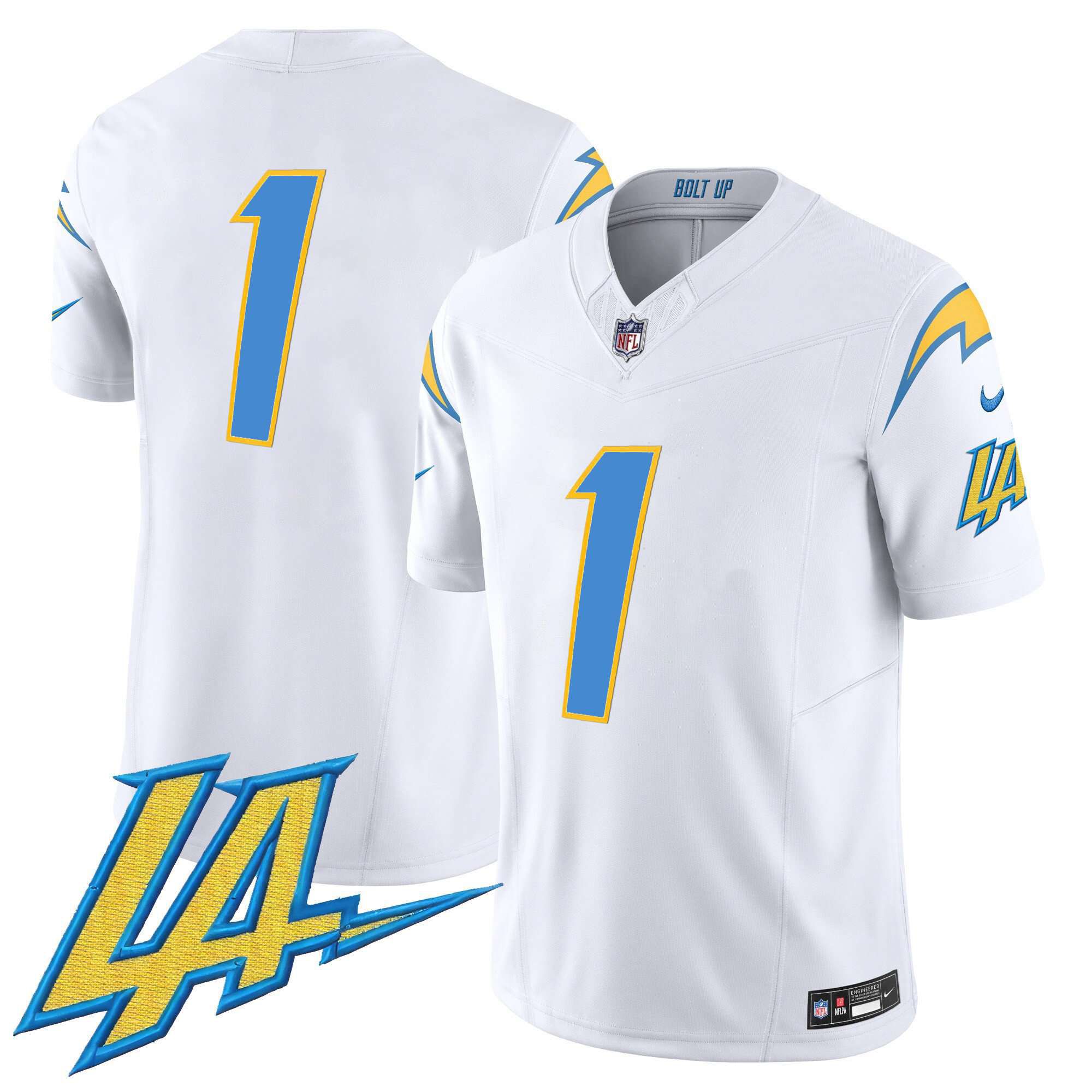 Men Los Angeles Chargers 1 No Name White 2024 Nike Vapor Limited NFL Jersey